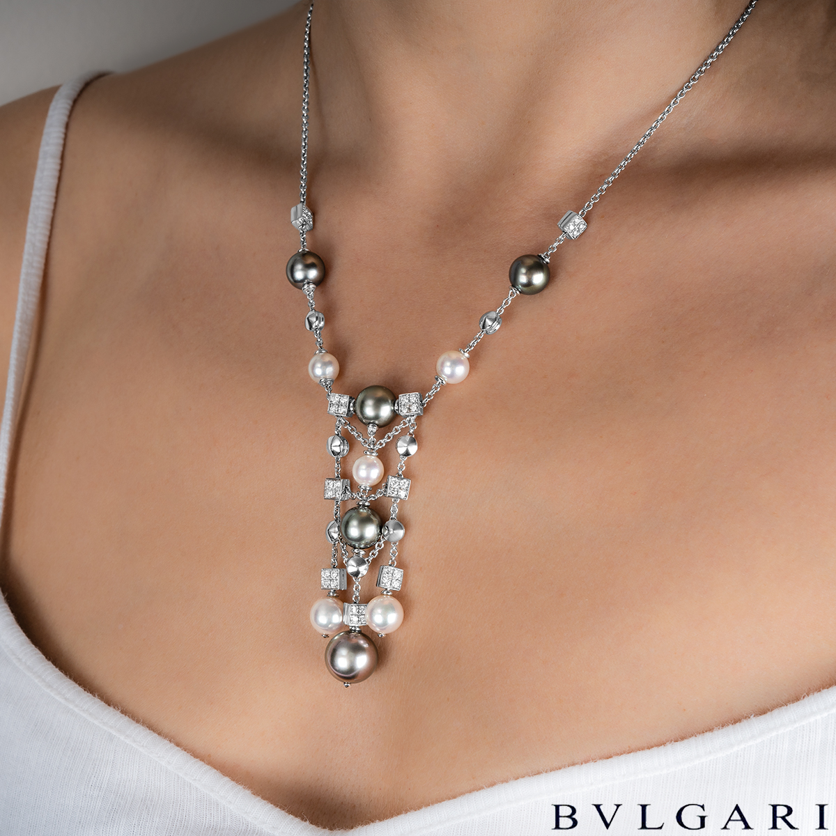 Bvlgari White Gold Pearl & Diamond Lucea Necklace